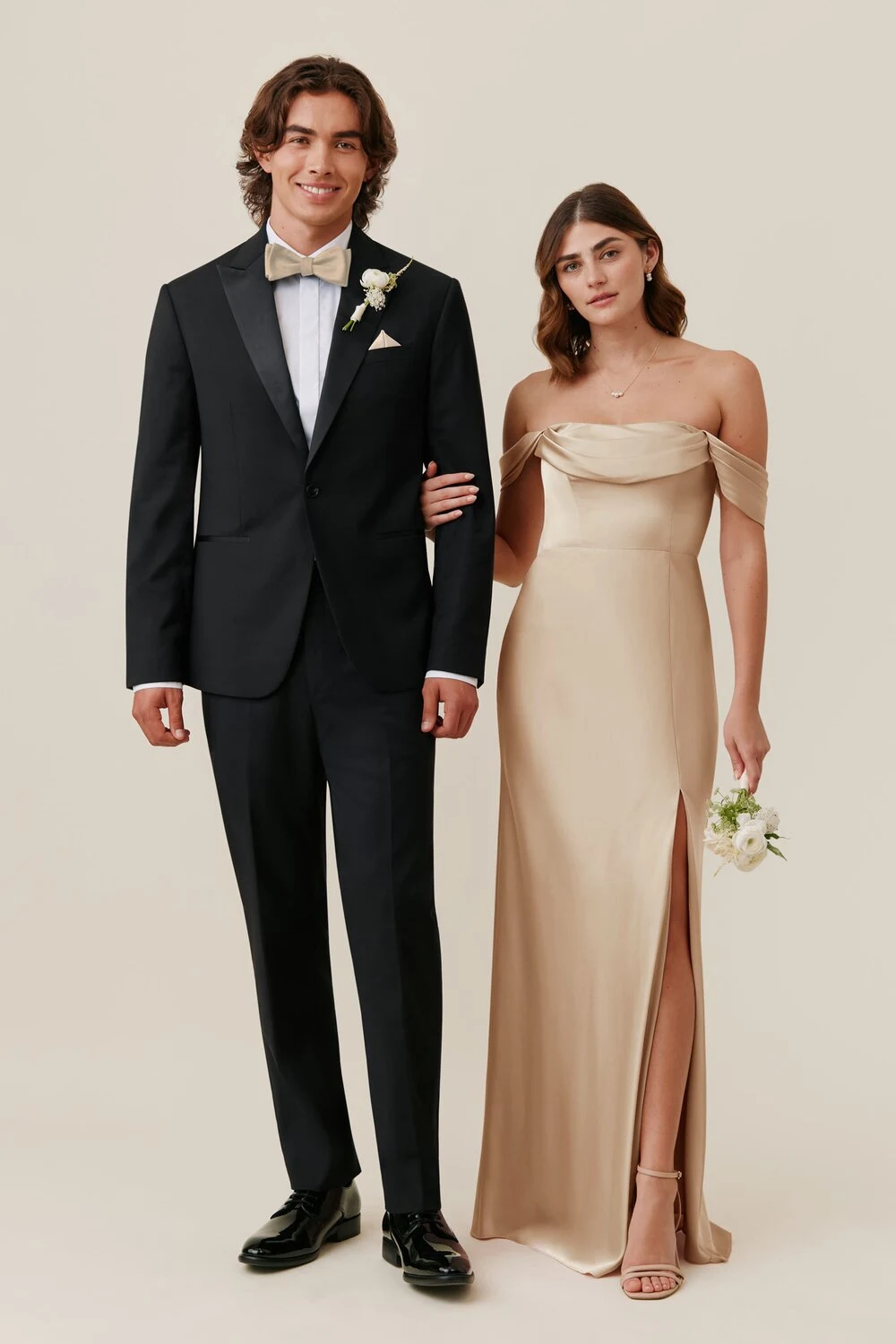 Neutral Champagne Mia Matte Satin Dress by Birdy Grey