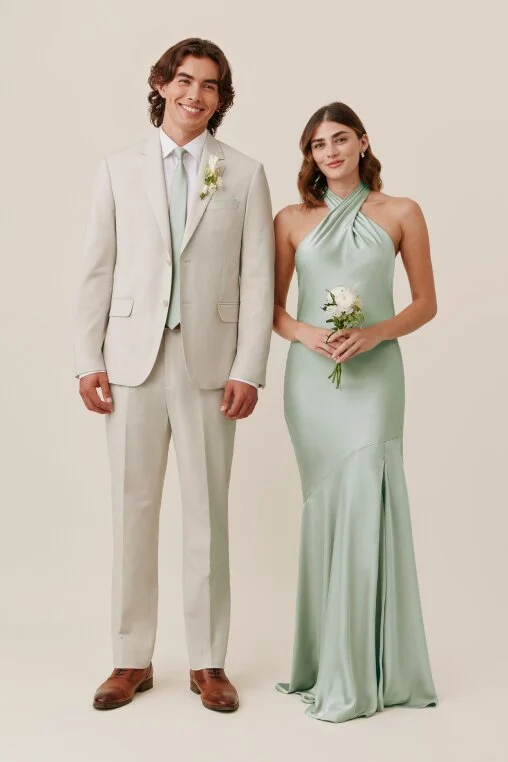 Sage Stephanie Matte Satin Dress by Birdy Grey