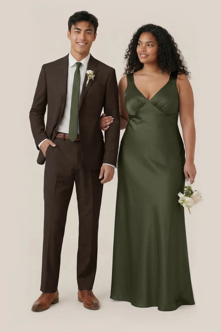 Olive Veronica Matte Satin Dress by Birdy Grey