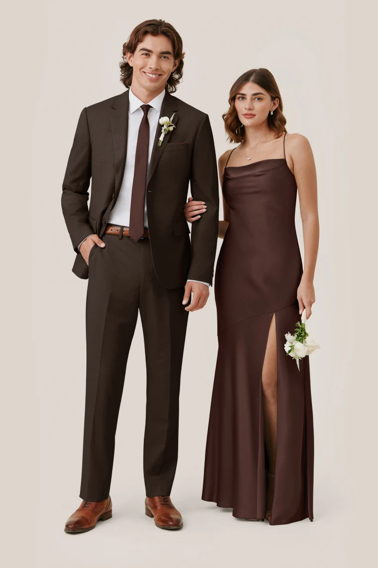 Espresso Olivia Matte Satin Dress by Birdy Grey