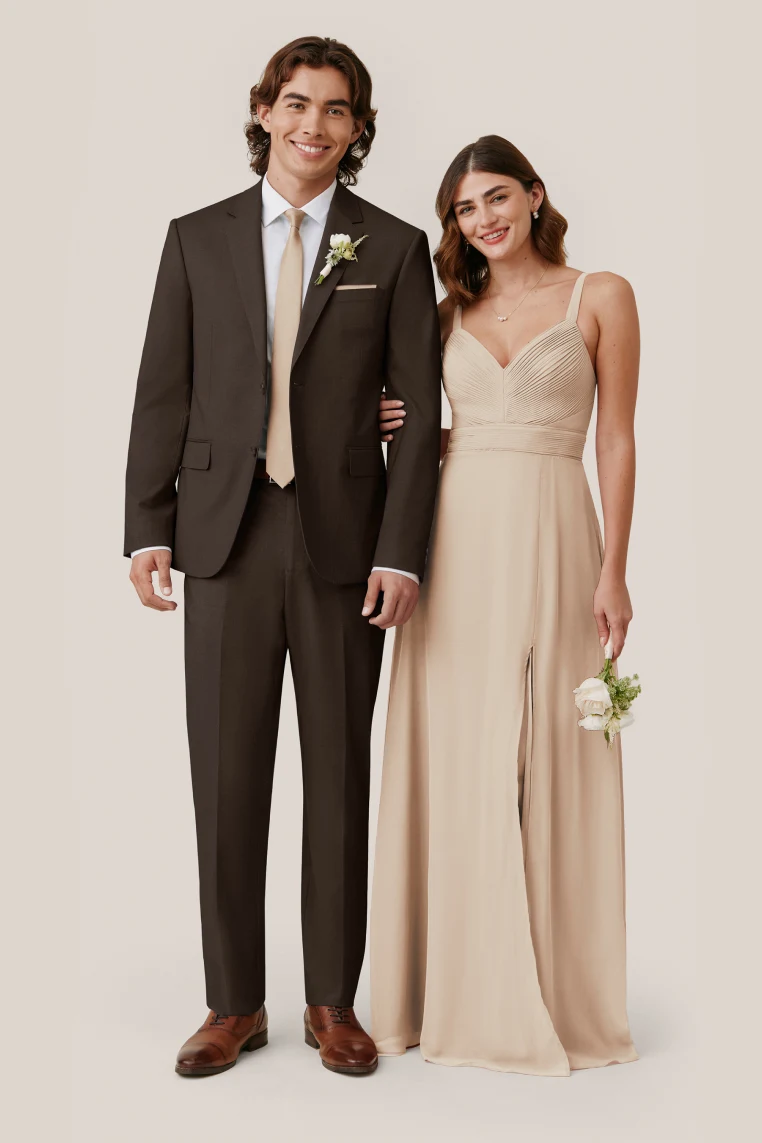 Classic Champagne Deborah Chiffon Dress by Birdy Grey