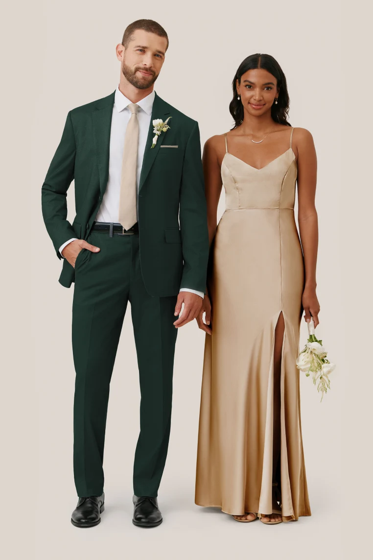 Neutral Champagne Mai Matte Satin Dress by Birdy Grey