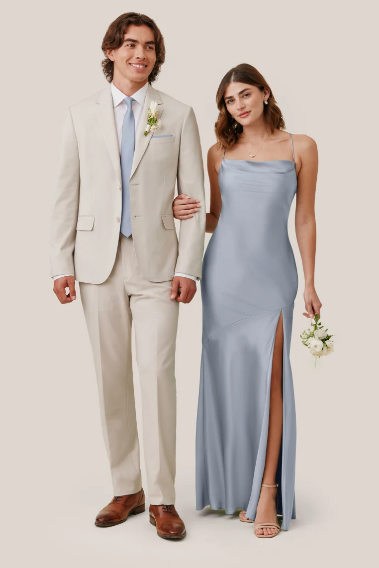 Dusty Blue Olivia Matte Satin Dress by Birdy Grey