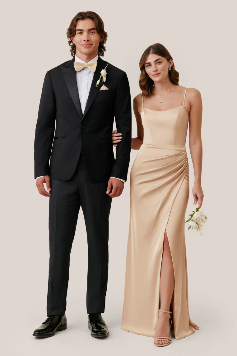 Neutral Champagne Anne Matte Satin Dress by Birdy Grey