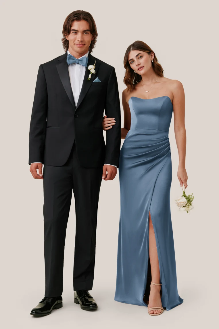 French Blue Anne Matte Satin Dress by Birdy Grey