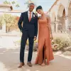 Navy Suit + Terracotta Dress